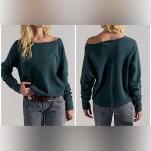 NWOT Free People We The Free Jess Long Sleeve - “Seamoss” green Large